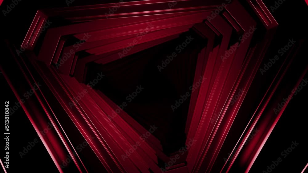 Poster triangular 3d tunnel. design. moving triangular tunnel with darkness. 3d tunnel with metal triangula