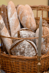 Assortment of fresh bread on basket