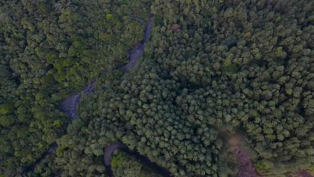 Beautiful aerial view of a Lagoon in the middel of the mountains near Santa Maria de dota in Costa Rica
