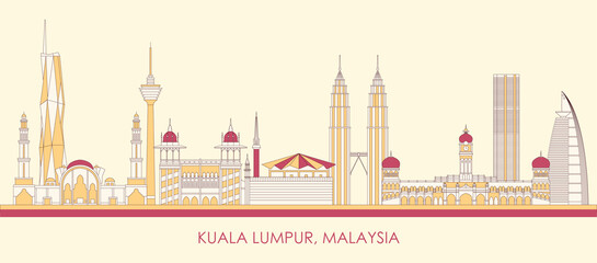 Cartoon Skyline panorama of city of Kuala Lumpur, Malaysia - vector illustration - obrazy, fototapety, plakaty