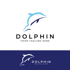 Dolphin logo. Dolphin jumping on the waves of sea or beach. With vector illustration editing.
