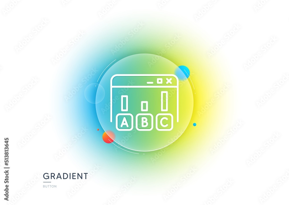 Poster survey results line icon. gradient blur button with glassmorphism. best answer sign. business stats 