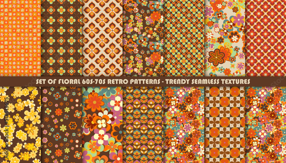 Poster set of colorful retro patterns. vector trendy backgrounds in 70s style. abstract modern geometric an