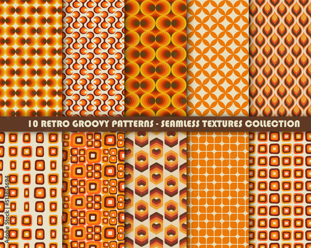 Poster set of colorful retro patterns. vector trendy backgrounds in 70s style. abstract modern geometric or