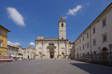 Fototapeta na wymiar It dominates the historic center of Ascoli Piceno framing Piazza Arringo: it is the Cathedral, named after the first bishop of Ascoli Piceno, S. Emidio