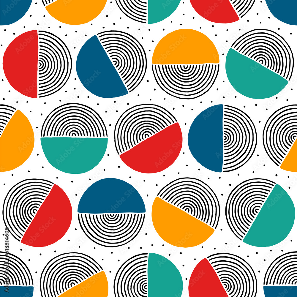 Poster geometric circle seamless pattern. abstract hand drawn background. paint modern texture. repeated br