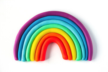 Obraz premium Colorful rainbow of plasticine on white background. Made from plasticine. Isolate
