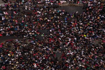Aerial. people crowd background. Mass gathering of many people. top view