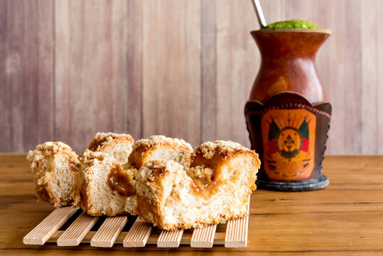 Traditional filled cuca and yerba mate tea, gaucho culture.