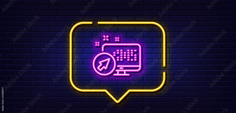Poster neon light speech bubble. computer line icon. web system sign. monitor symbol. neon light background