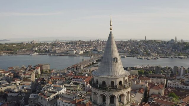 Aerial view of Galata Tower in Istanbul. 4K Footage in Turkey