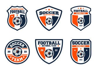 Set of soccer Logo or football club sign Badge. Football logo with shield background vector design