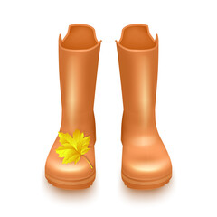 Orange Rubber Garden boots. Protection shoes, waterproof footwear or working uniform. Waterproof footwear. artoon style, vector illustration