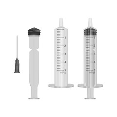 Illustration of medical syringes with needles in realistic style. Vector EPS 10 illustration