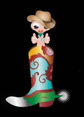 kleiner Regenwurm als Cowboy im Westernstiefel