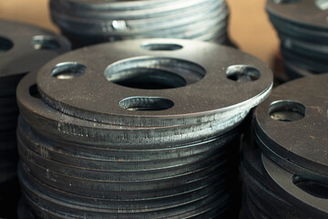 Close-up of a steel part from a fiber optic laser cutting machine for metal.	
