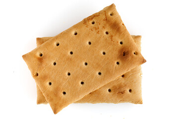 Pile of rectangular biscuits isolated on white background. Full depth of field. Close-up.