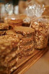 Baked bread cut for tasting by visitors