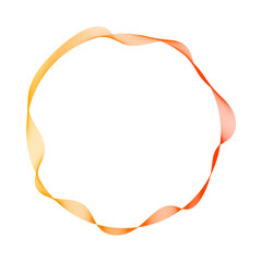 Abstract whimsical circle with colorful, orange, yellow, red hues, wavy curved lines, sound wave texture on transparent background. Vector illustration for banner, business presentation, template.