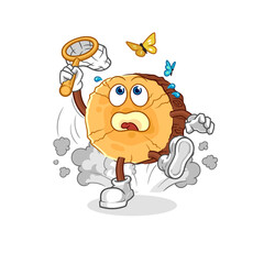 round log catch butterfly illustration. character vector