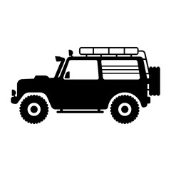 Fototapeta na wymiar SUV icon. Expedition off-road vehicle. Black silhouette. Side view. Vector simple flat graphic illustration. Isolated object on a white background. Isolate.
