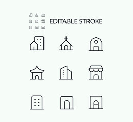 Simple Set of Building Related Vector Line Icons. Contains such Icons as Houses and Historical Monuments and more. Editable Stroke. 72x72 Pixel Perfect.