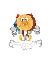 round log with jetpack mascot. cartoon vector
