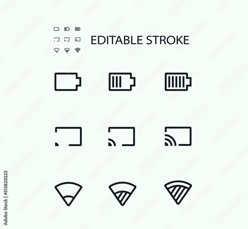 Poster simple set of technology related vector line icons. contains such icons as battery and wifi. editabl