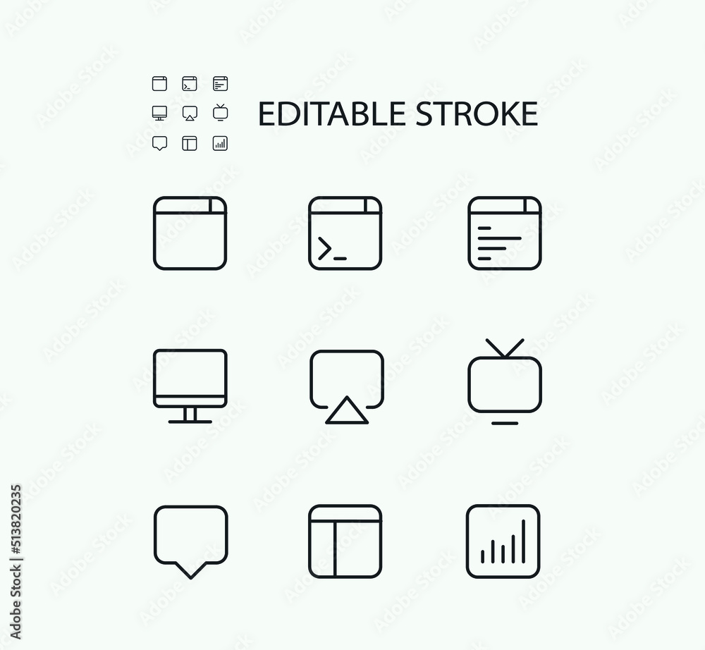 Poster simple set of technology related vector line icons. contains such icons as tv, data and folder and m