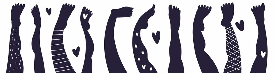 Vector horizontal collection of legs raised to the top