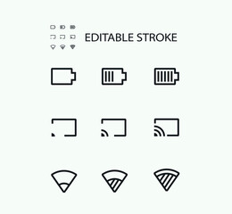 Simple Set of Technology Related Vector Line Icons. Contains such Icons as Battery and Wifi. Editable Stroke. 72x72 Pixel Perfect.