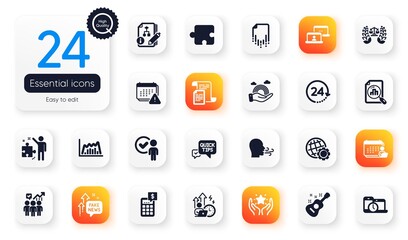 Set of Education flat icons. Infographic graph, Ranking and Quick tips elements for web application. Analytics graph, Justice scales, Difficult stress icons. Fake news. Vector