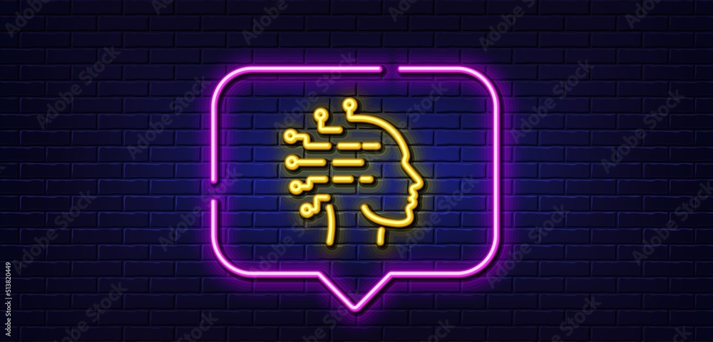 Poster neon light speech bubble. artificial intelligence line icon. ai head sign. robotic intellect symbol.