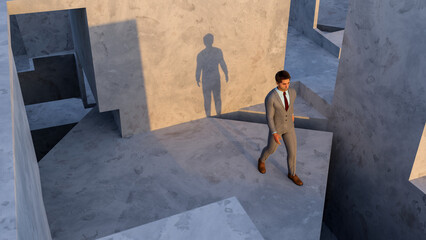 Obraz na płótnie Canvas businessman playing the game in a labyrinth challenge motivation success strategy maze 3D illustration