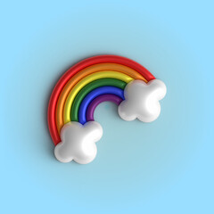 balloon rainbow clouds 3d with blue background