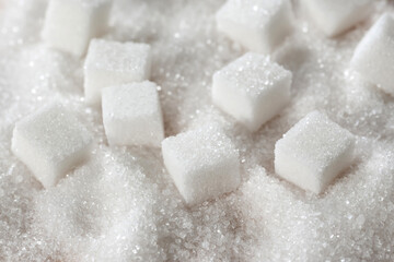 White sugar cubes to use as a background. Refined cane sugar - obrazy, fototapety, plakaty
