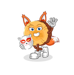 round log japanese fox character. cartoon mascot