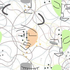 Woman Face line. Abstract drawing seamless pattern