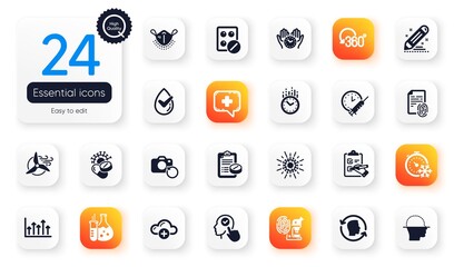 Set of Science flat icons. Fingerprint research, Cloud computing and Safe time elements for web application. Medical mask, Brand contract, Select user icons. Medical prescription. Vector