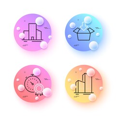 Skyscraper buildings, Buildings and Best result minimal line icons. 3d spheres or balls buttons. Get box icons. For web, application, printing. Vector