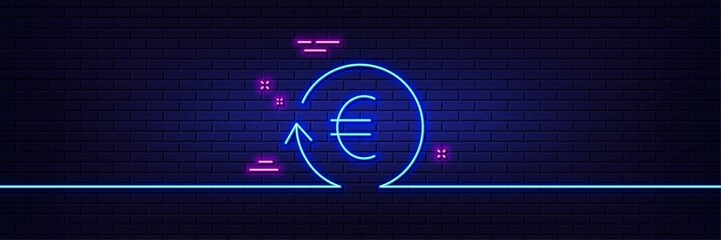 Neon light glow effect. Euro Money exchange line icon. Banking currency sign. EUR Cash symbol. 3d line neon glow icon. Brick wall banner. Exchange currency outline. Vector