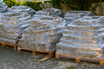 Packing gray new cement brick slabs