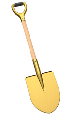 Garden shovel with wooden handle on white background, summer camping concept