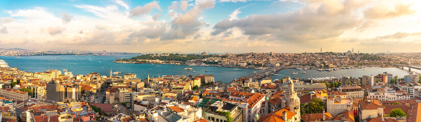Istanbul panorama, skyline with Golden Horn strait at sunset