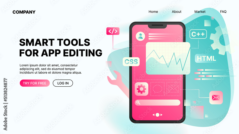 Poster app editing tools. horizontal webpage banner. vector illustration