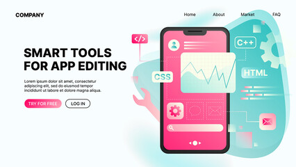App Editing Tools. Horizontal WebPage Banner. Vector illustration