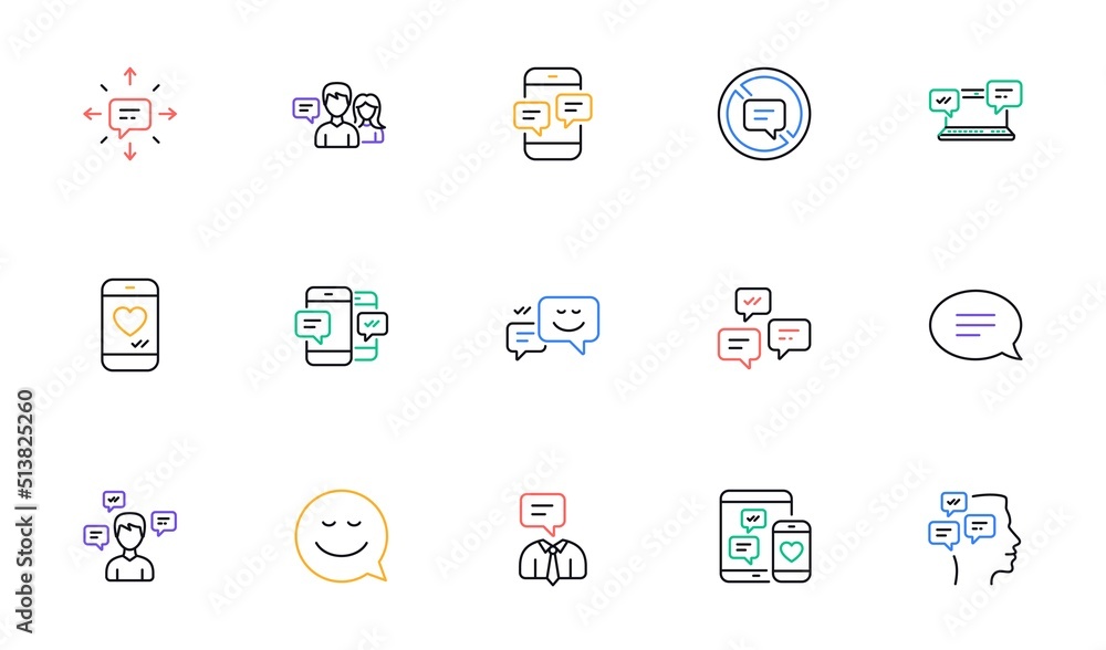 Poster message and communication icons. group chat, speech bubble and sms. contact linear icon set. bicolor