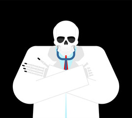 Death doctor. Doctor Grim Reaper in white coat. Vector illustration