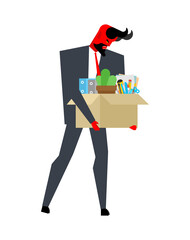 Sad devil with Dismissal box. Satans Dismissal. Vector illustration