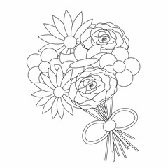 Bouquet with flower. Draw illustration in black and white